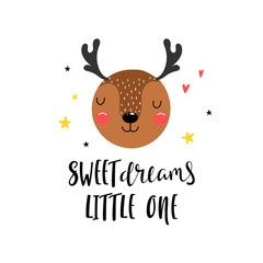 Funny smiling deer with lettering