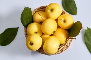 Delicious apples on a yellow background vitamins, proper nutrition.