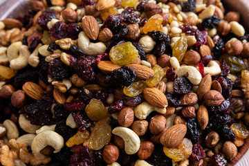 Dried fruits and nuts assorti for healthy sustainable diet