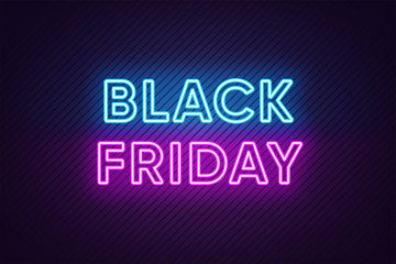 Fototapeta na wymiar Neon Black Friday Banner. Text and Title of Black Friday