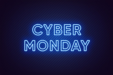 Neon Cyber Monday Banner. Blue Text and Title of Cyber Monday