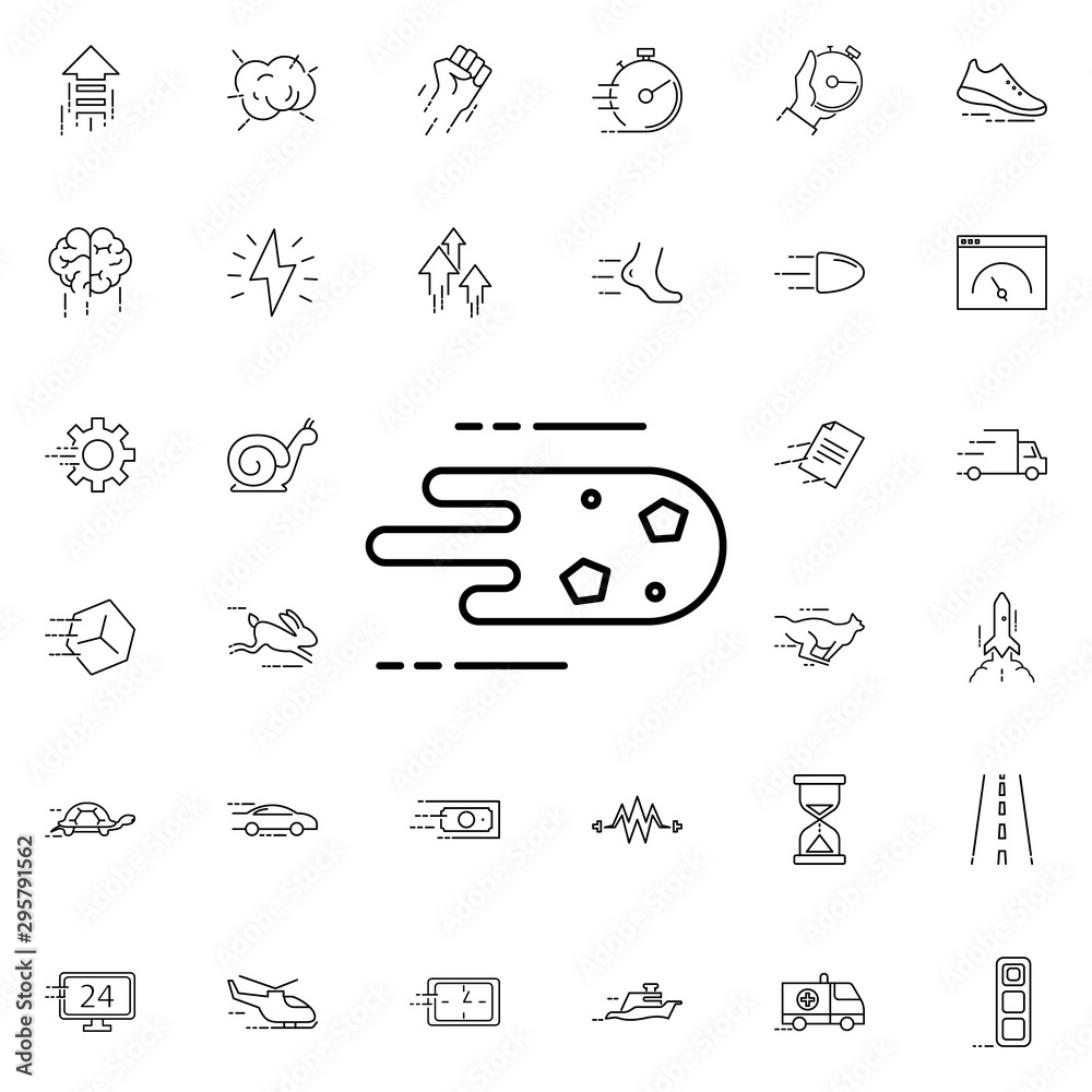 Poster flying meteorite icon. universal set of speed for website design and development, app development