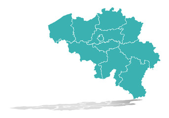 Mapa azul de Bélgica sobre fondo blanco.