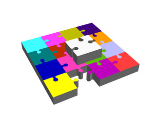 Disconnected puzzle. Isolated on white. 3d Vector colorful illustration.
