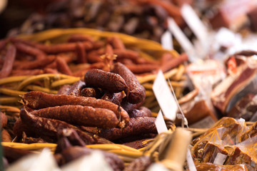 organic butcher booth on a market