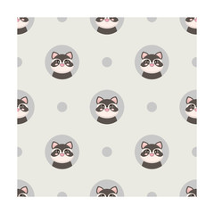 Seamless pattern with a cute racoon in cartoon style. Vector illustration
