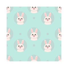 Seamless pattern with a cute white bunny in cartoon style. Vector illustration