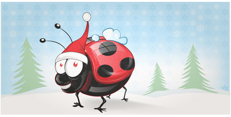 cute Lady bug  chistmas banner background . illustration
