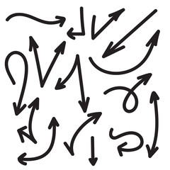 Set of vector arrows hand drawn. Direction in sketch style. Collection of pointers isolated