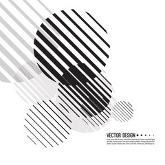 Abstract monochrome background with spherical geometric shape. Vector dynamic spheres from diagonal stripes. Black and white circle striped.