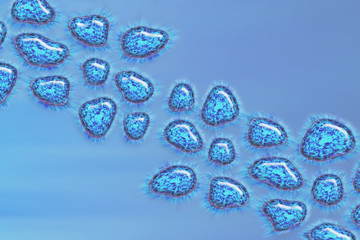 Human Virus, flu, view of a virus under a microscope, Viral disease outbreak. Infectious disease. 3d rendering