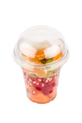 plastic can container with assorted fresh fruits