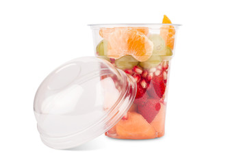 plastic can container with assorted fresh fruits