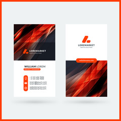 Vertical double-sided black and red modern business card template. Vector illustration. Stationery design