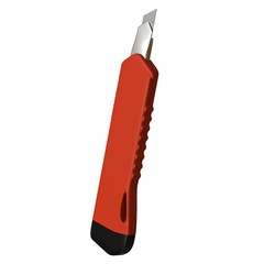 Red paper knife isolated on white background. 3D rendering of excellent quality in high resolution. It can be enlarged and used as a background or texture.