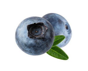 Blueberry with leaf  isolated on white background with clipping path