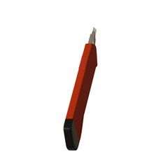 Red paper knife isolated on white background. 3D rendering of excellent quality in high resolution. It can be enlarged and used as a background or texture.