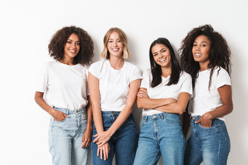 Optimistic cheery young women multiracial friends