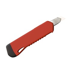 Red paper knife isolated on white background. 3D rendering of excellent quality in high resolution. It can be enlarged and used as a background or texture.
