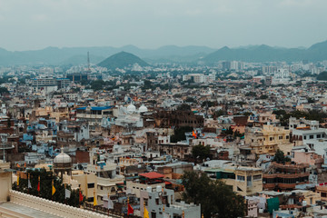 Fototapeta na wymiar View of the Udaipur city from the City Palace in Udaipur, Rajasthan, India