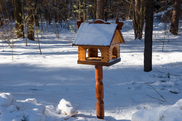 Feeder for birds and animals in the winter forest