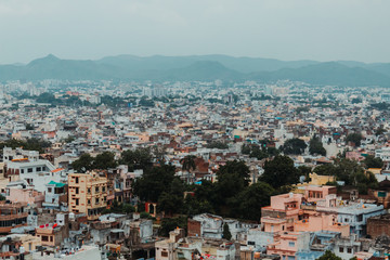 View of the Udaipur city from the City Palace in Udaipur, Rajasthan, India