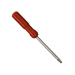 Screwdriver with a red pen on a white background, isolate. 3D rendering of excellent quality in high resolution. It can be enlarged and used as a background or texture.