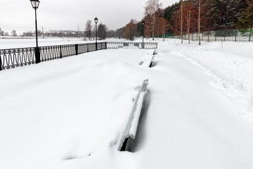 Embankment of the river in the winter afternoon