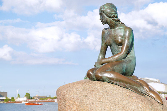 Copenhagen, Denmark; June 17, 2019:  View of the little mermaid statue