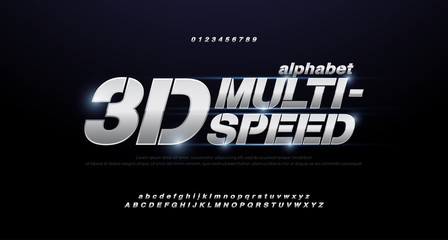 Sport Modern Italic Alphabet silver Font. Typography 3D stainless silver fonts for technology, digital, movie, sport, racing logo design. vector illustration