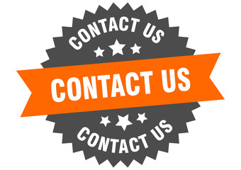 contact us sign. contact us orange-black circular band label