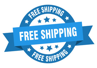 Fototapeta premium free shipping ribbon. free shipping round blue sign. free shipping