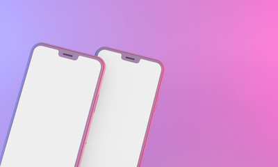 Fototapeta na wymiar Smartphone mockup with blank white screen with neon lighting. 3D Render