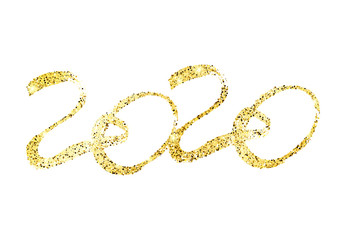 2020 gold glitter lettering and hand drawn numbers