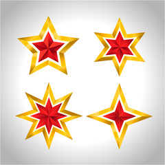 Vector illustration of 4 gold stars christmas new year holiday 3D Christmas