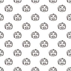 Halloween seamless pattern with hand drawn jack-o-lanterns