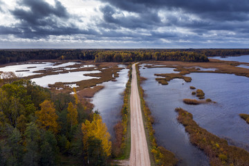 Owergrowing lake in autumn day, Kemeri National park, Latvia