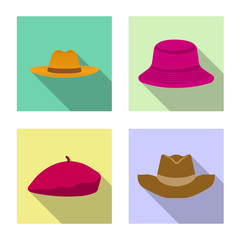 Vector design of headgear and cap symbol. Set of headgear and accessory vector icon for stock.