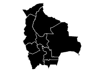 Mapa negro de Bolivia sobre fondo blanco. © Gabrieuskal