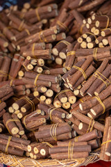 Alcalá de henares, Madrid / Spain. 10.13.2019. Sale of Licorice Root in street market.