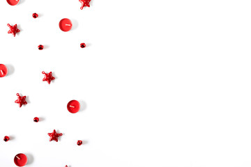 Christmas holiday composition. Xmas decorations on white background. Christmas, New Year, winter concept. Flat lay, top view, copy space