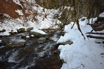 Mountain river in wintertime landscape