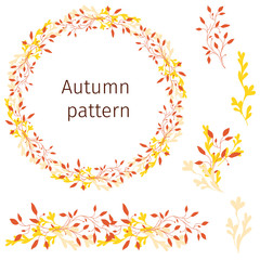 Autumn floral wreath. Set of yellow and red leaves on a white background. Autumn pattern.