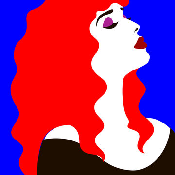Young woman model in profile in pop art style. Sexy girl for advertising with bright hair