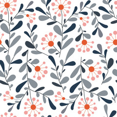 Seamless floral pattern. Scandinavian style of flowers on a white background. Textile pattern for fabric, tile, paper. National ornament, embroidery. © Irina