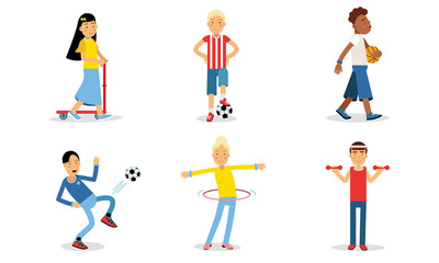 Fototapeta na wymiar Athletic People Doing Different Kinds Of Sport Vector Illustration Set Isolated On White Background.