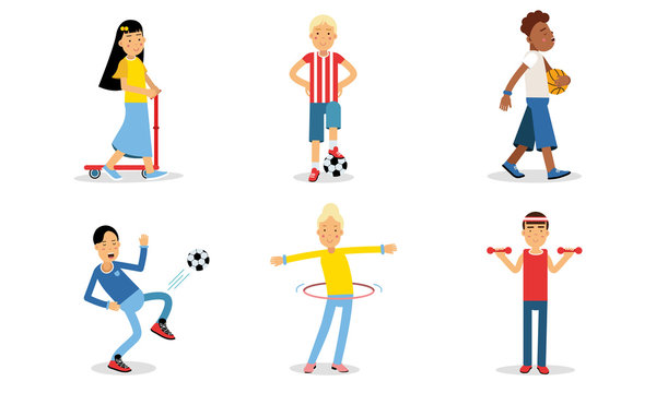 Athletic People Doing Different Kinds Of Sport Vector Illustration Set Isolated On White Background.