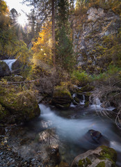 mountain river on a background of autumn trees