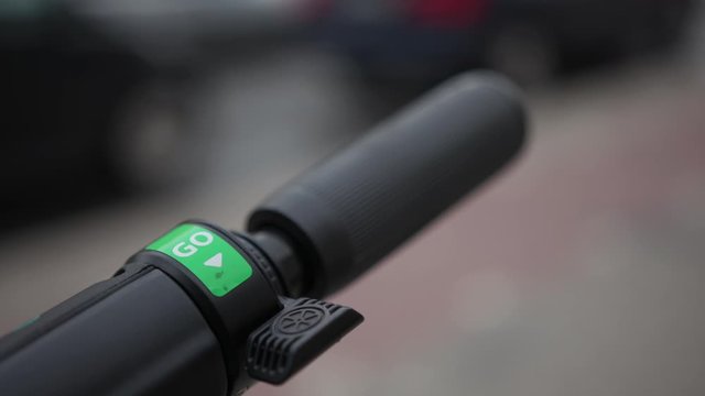 Footage of the handlebar of an electric scooter in Dortmund, Germany