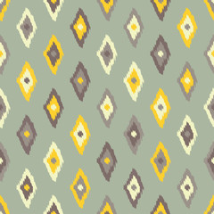 Ikat. Seamless pattern. Traditional ornament. Geometric background. Vector illustration for web design or print.